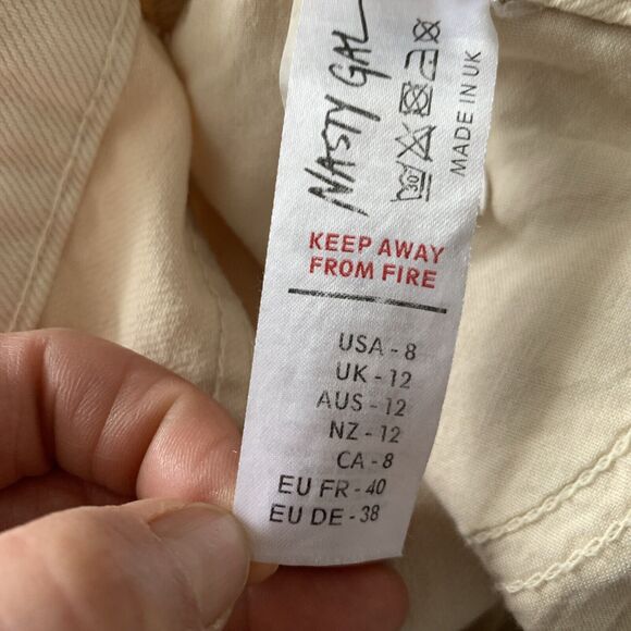 Women's Nasty Gal Organic Denim Roll Hem high waist Shorts Color: Beige Sz 8 - Picture 4 of 8